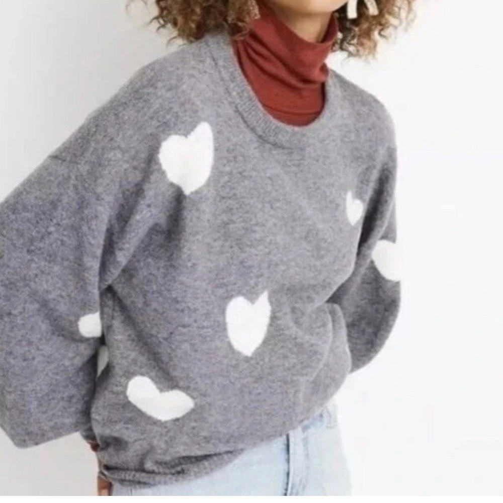 Madewell Heart Dot Balloon-Sleeve Pullover Sweater Gray Wool alpaca Size M